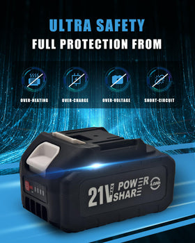 MIMYTH 21V battery with charger dock enables quick top-ups.