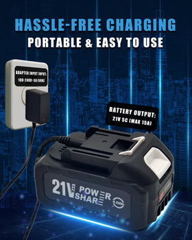 MIMYTH 21V battery in use with cordless washer shows extended runtime.
