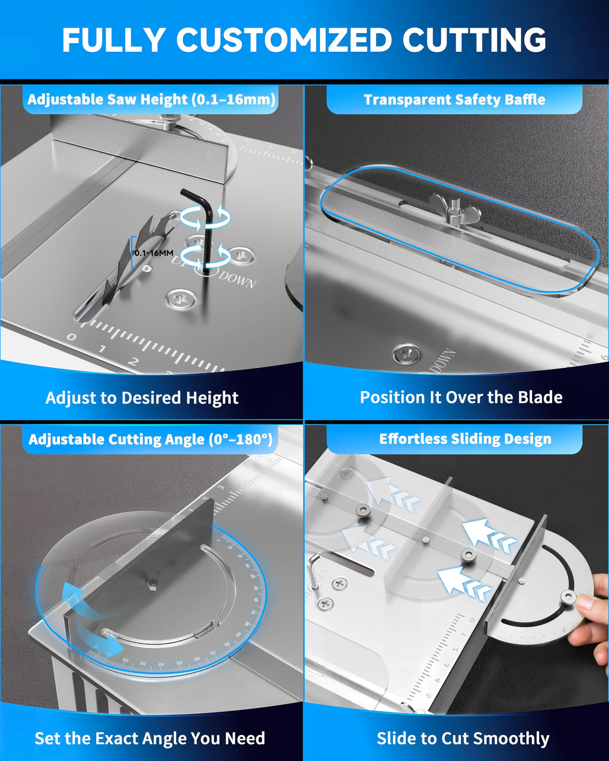 MIMYTH table-saw bevel angle adjustment for bevel and straight cuts