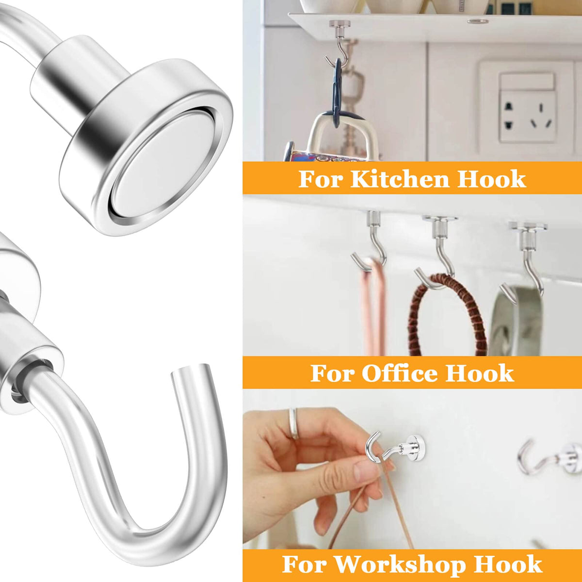 MIN CI easy-install magnetic hooks attach to metal surfaces without drilling