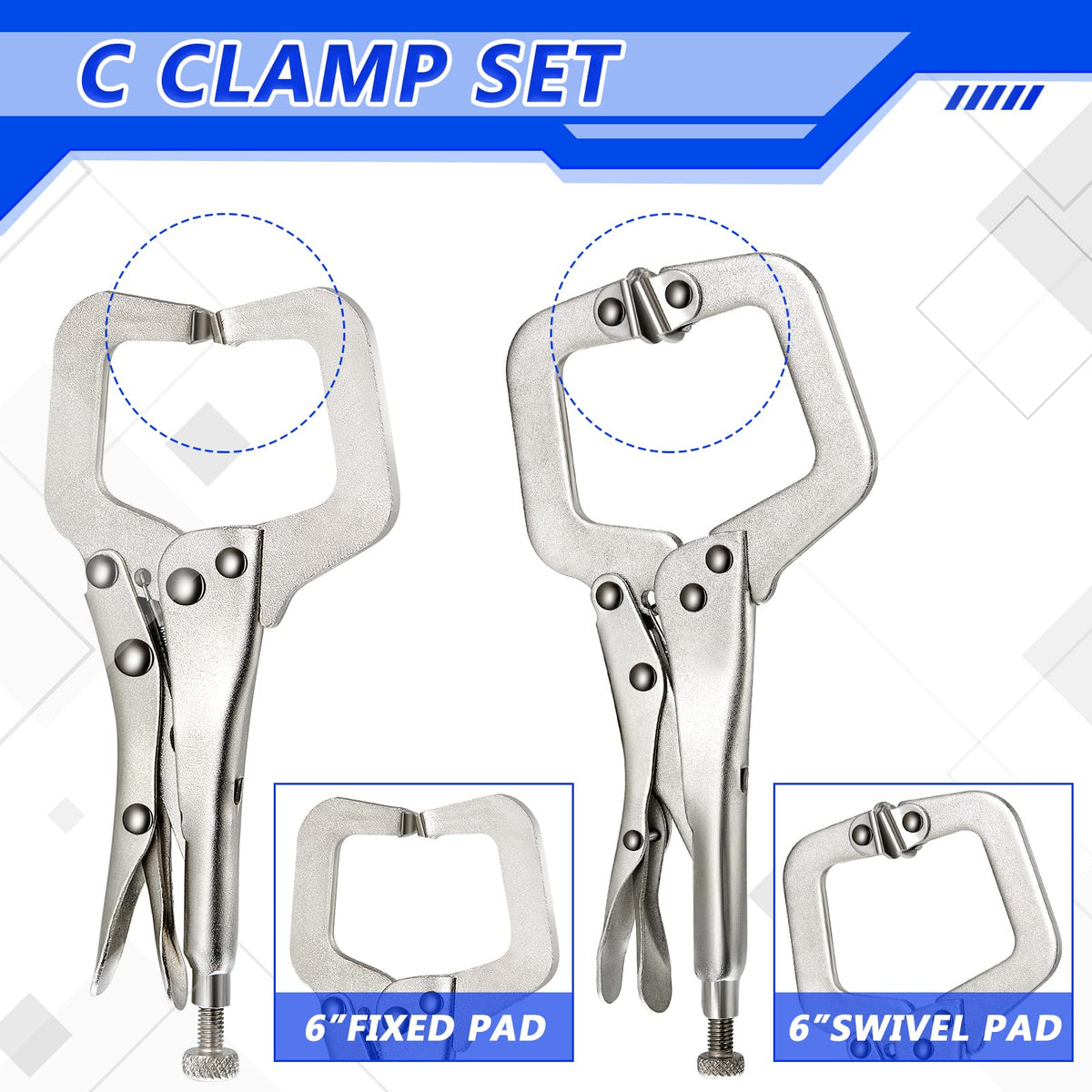 Minatee 11-inch swivel-pad locking C-clamp gripping large woodworking boards