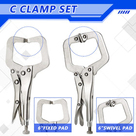 Minatee 11-inch swivel-pad locking C-clamp gripping large woodworking boards