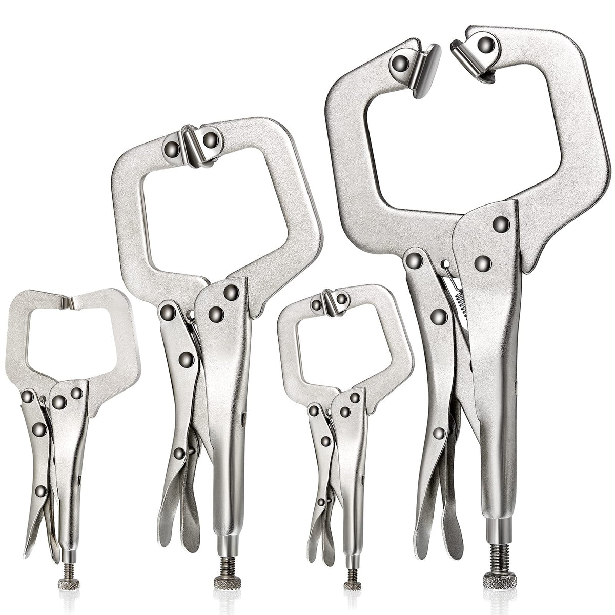 Minatee 6-inch fixed-pad locking C-clamp securing a workpiece for welding projects