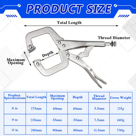 Minatee 6-inch swivel-pad locking C-clamp stabilizing irregular surfaces during assembly