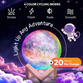 Mind-Glowing 4.7-inch Galaxy Moon Lamp fits desks or shelves.