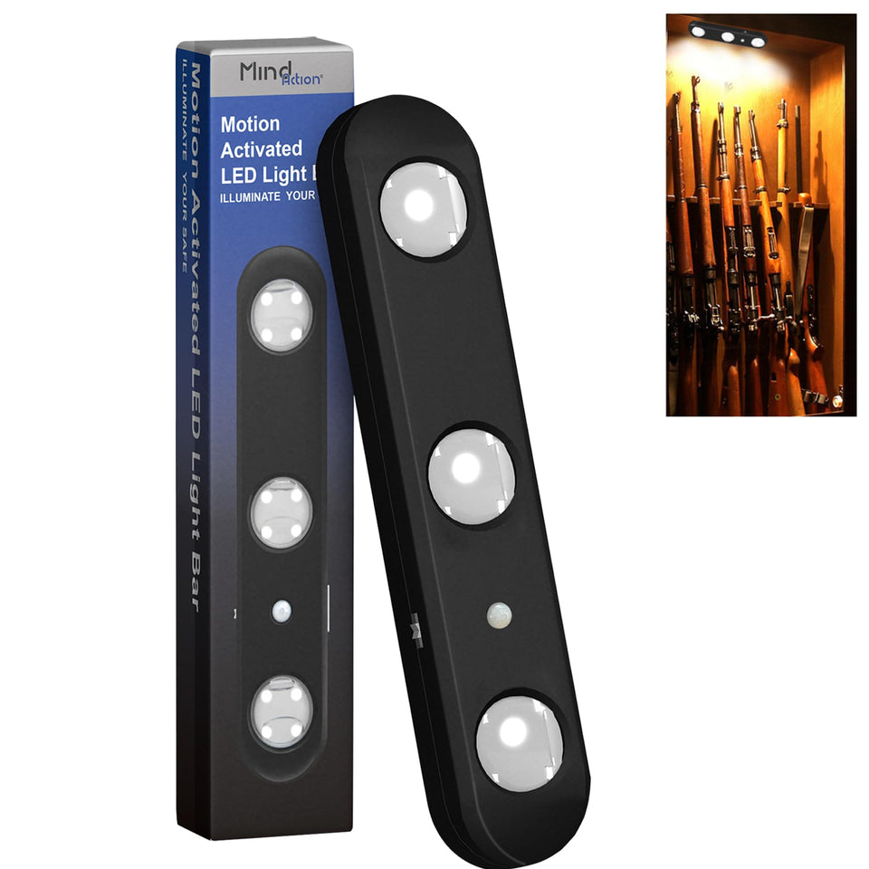 MIND&ACTION Gun Safe Lights with 12 LEDs brighten a shelf for quick access