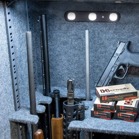 MIND&ACTION Gun Safe Lights installed with loop-and-hook on carpet