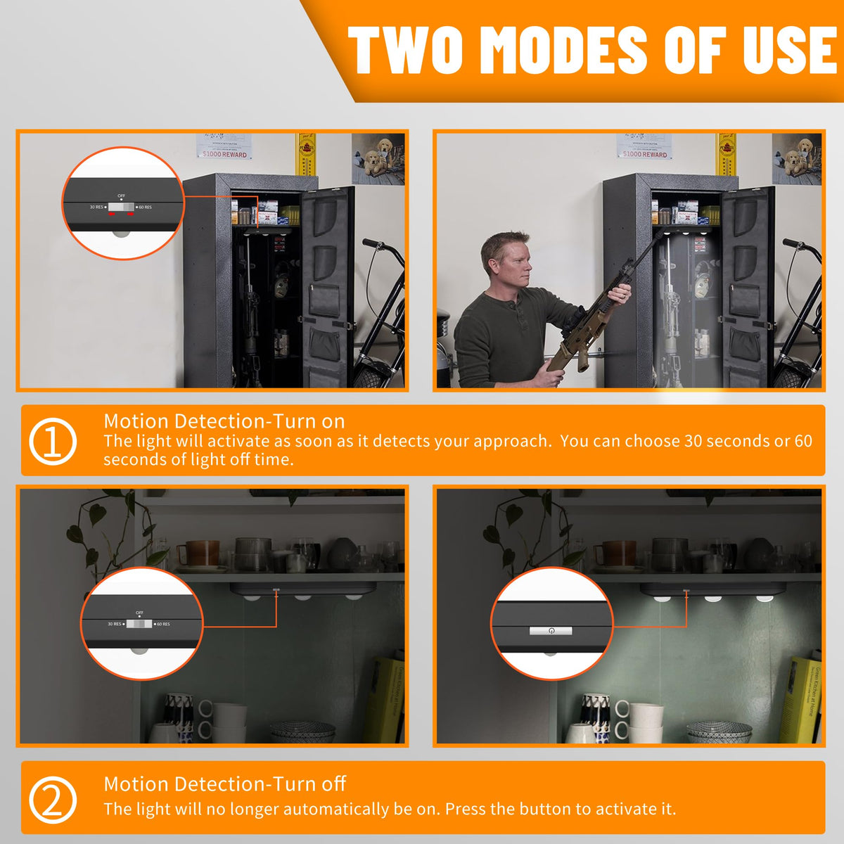 MIND&ACTION Gun Safe Lights with rotatable lens directing light precisely