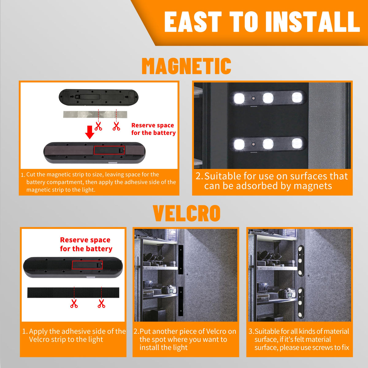 MIND&ACTION Gun Safe Lights mounted with screws on wood surface