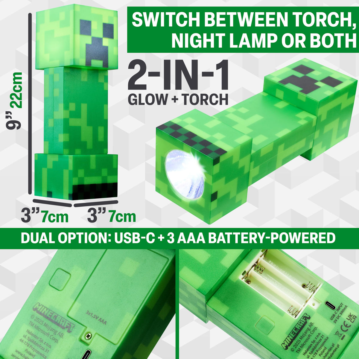 Minecraft Creeper Torch handheld flashlight mode for quick tasks