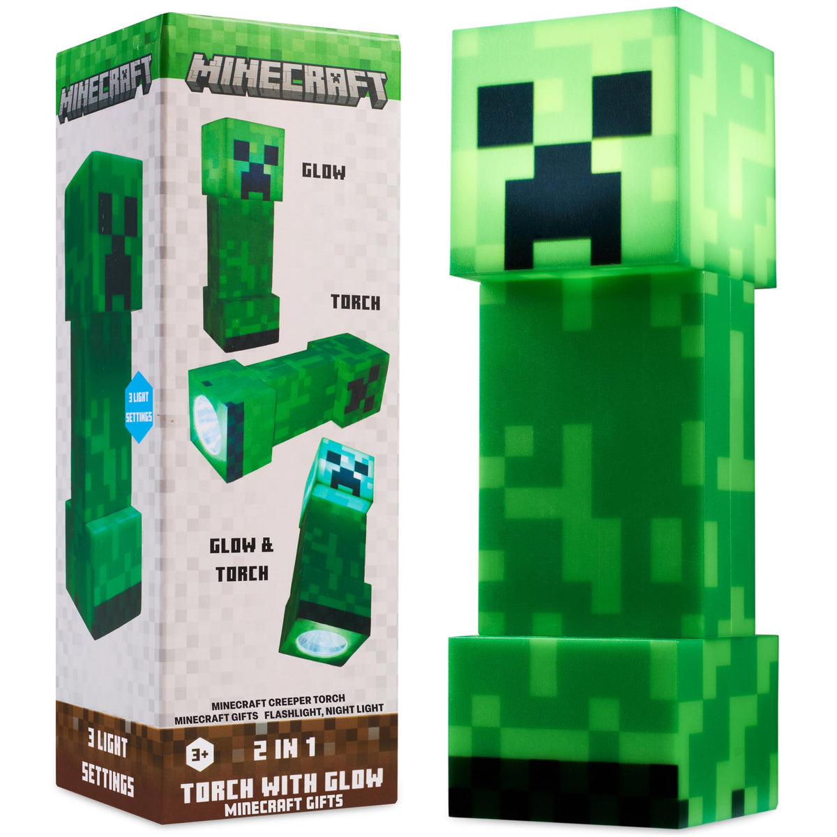 Minecraft Creeper Torch night light close-up showing the glow