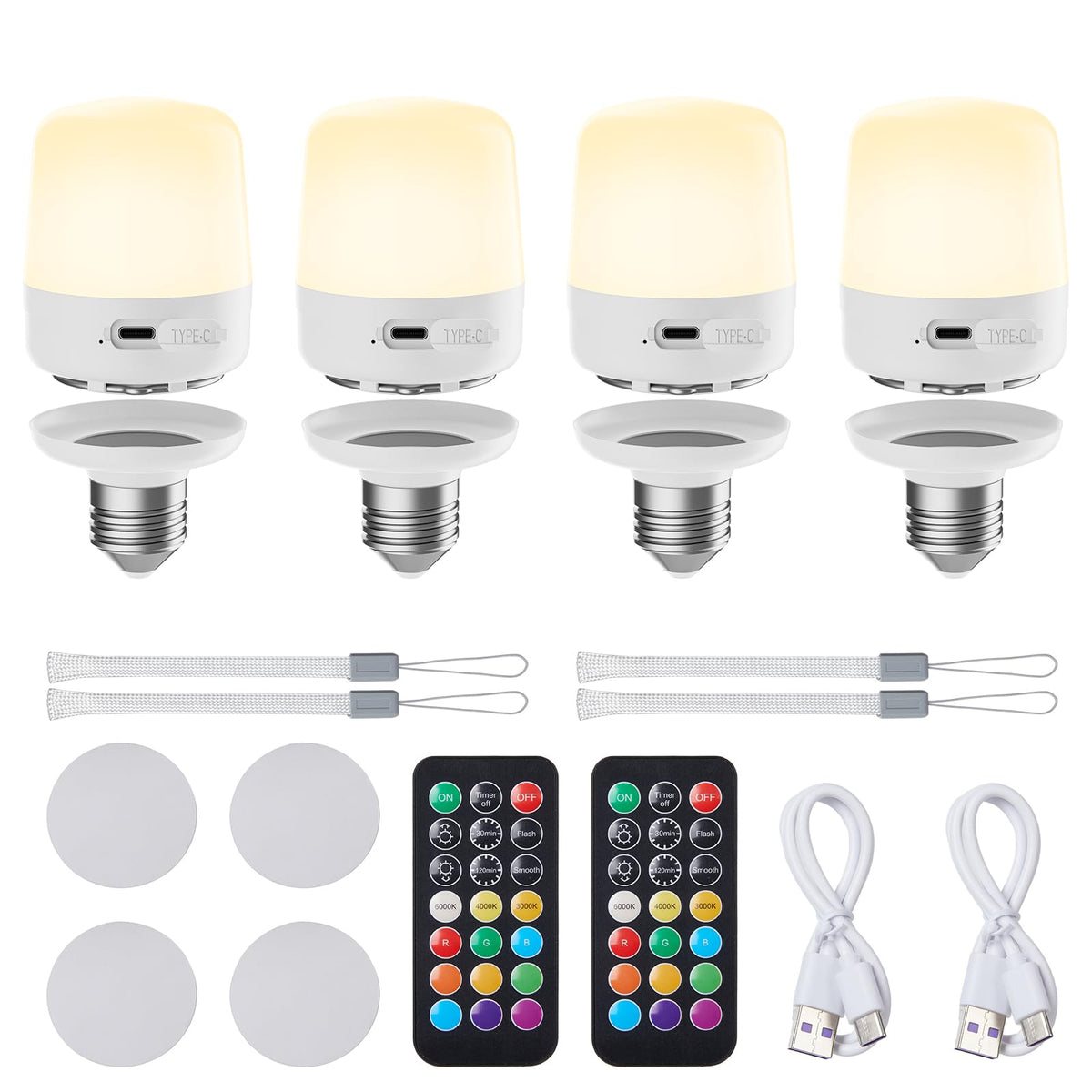 Minetom E26 rechargeable bulb charging via USB for long-lasting power.
