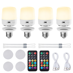 Minetom E26 rechargeable bulb charging via USB for long-lasting power.