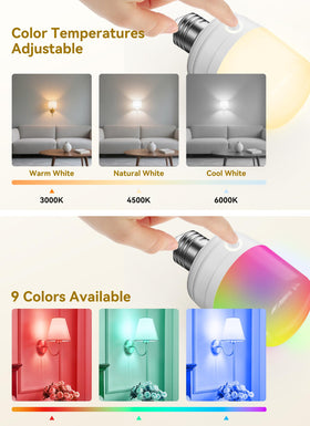 Minetom E26 lamp provides stepless dimming from soft to bright.