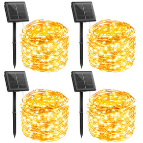Minetom solar string lights 33ft set with 100 LEDs, warm white outdoor ambiance