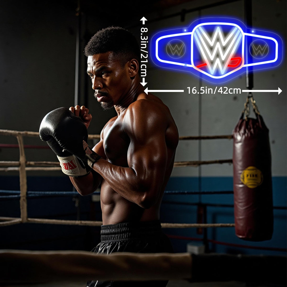 Mingxigo boxing belt neon sign blue glow for gym or bar.