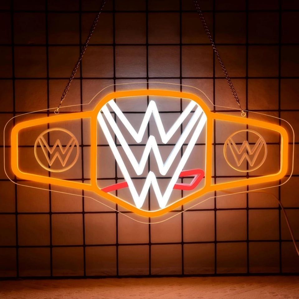 Mingxigo Wrestling neon sign display belt and logo glow for dramatic gaming room vibe