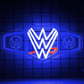 Mingxigo Wrestling Neon Sign in blue wall decor boosts room ambiance.