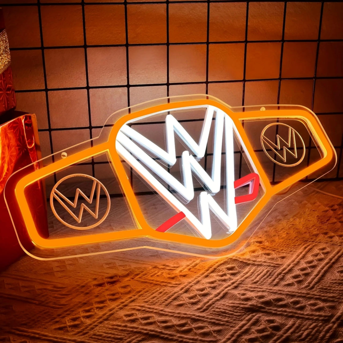 Mingxigo wrestling neon sign with bright LEDs illuminating a sports space