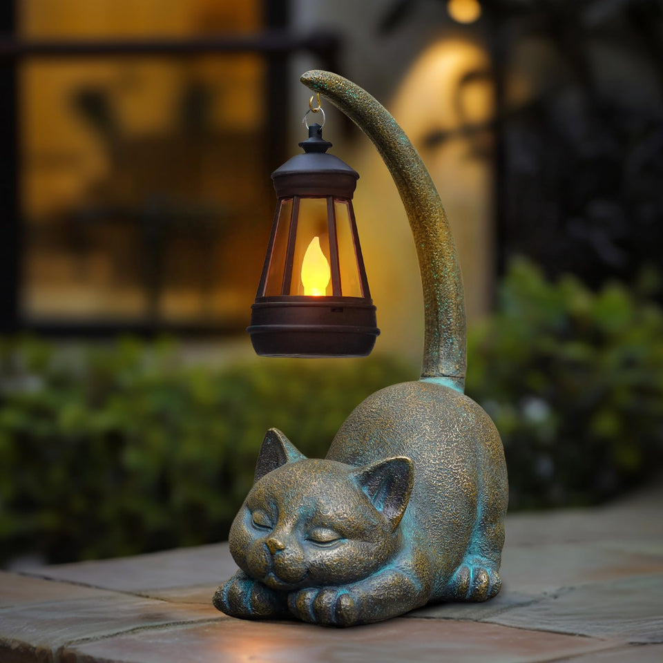 MININOVA cat garden statue with bronze texture adds timeless outdoor charm.