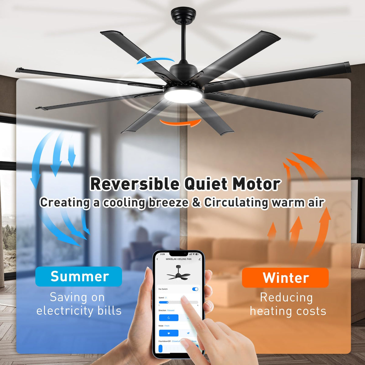 Minislak whisper-quiet DC motor keeps spaces comfortable with minimal noise.