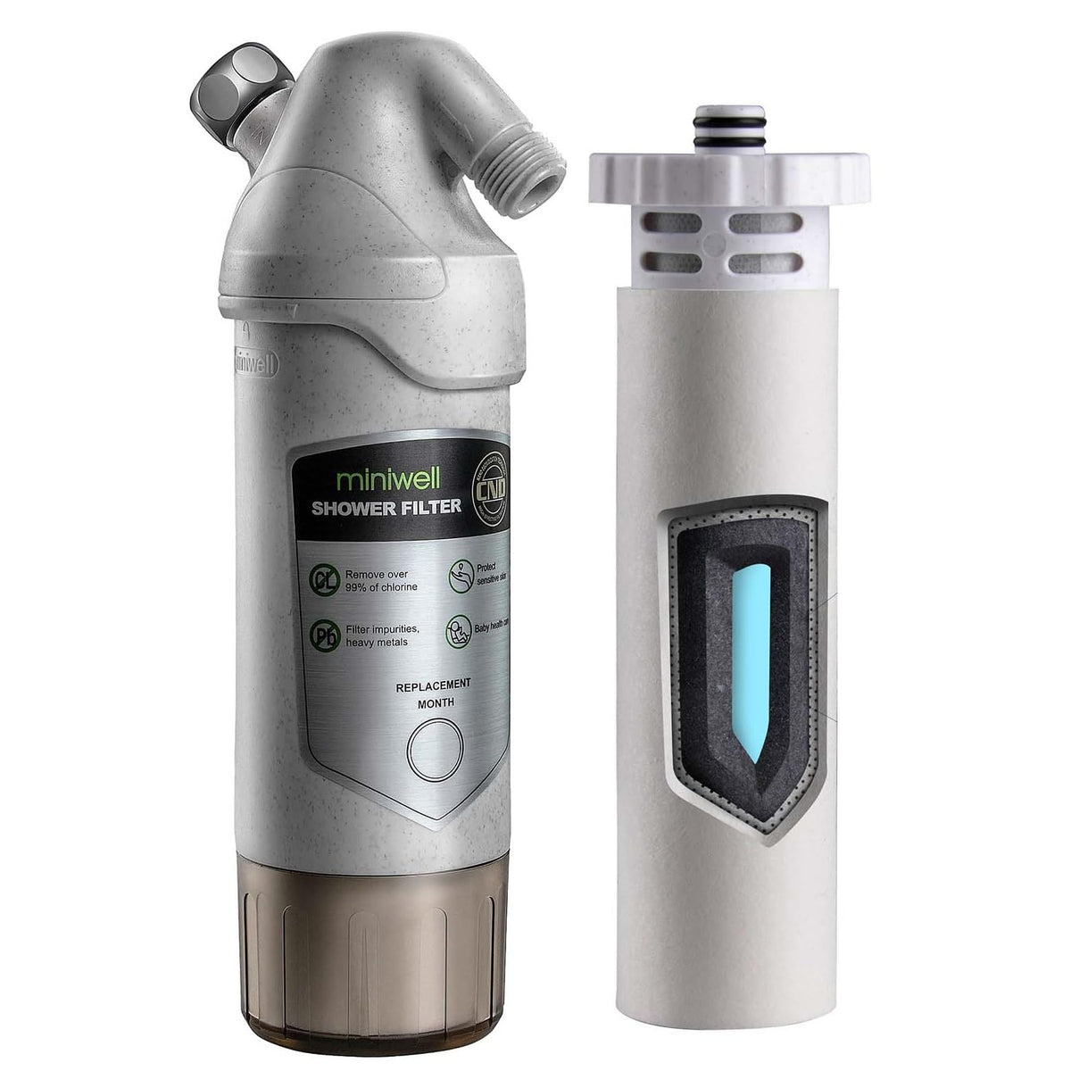 Miniwell L720-Plus shower filter overview with cleaner water for daily showers.