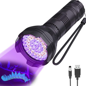 MINORZ UV flashlight reveals fluorescence for precise pet stain detection.