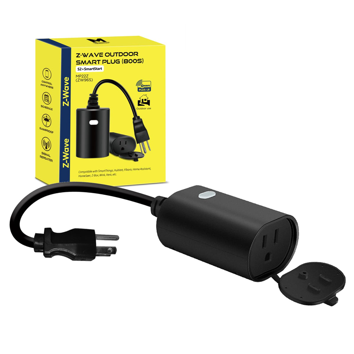 Minoston outdoor Z-Wave plug front view enabling remote on/off control