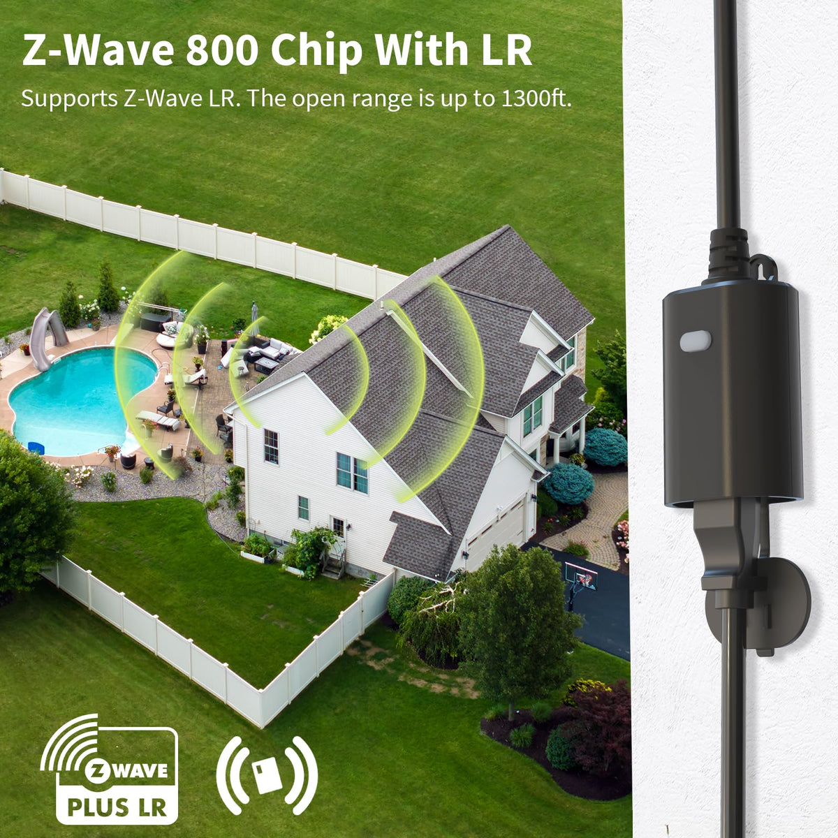 Minoston outdoor Z-Wave plug installation view highlighting easy pairing