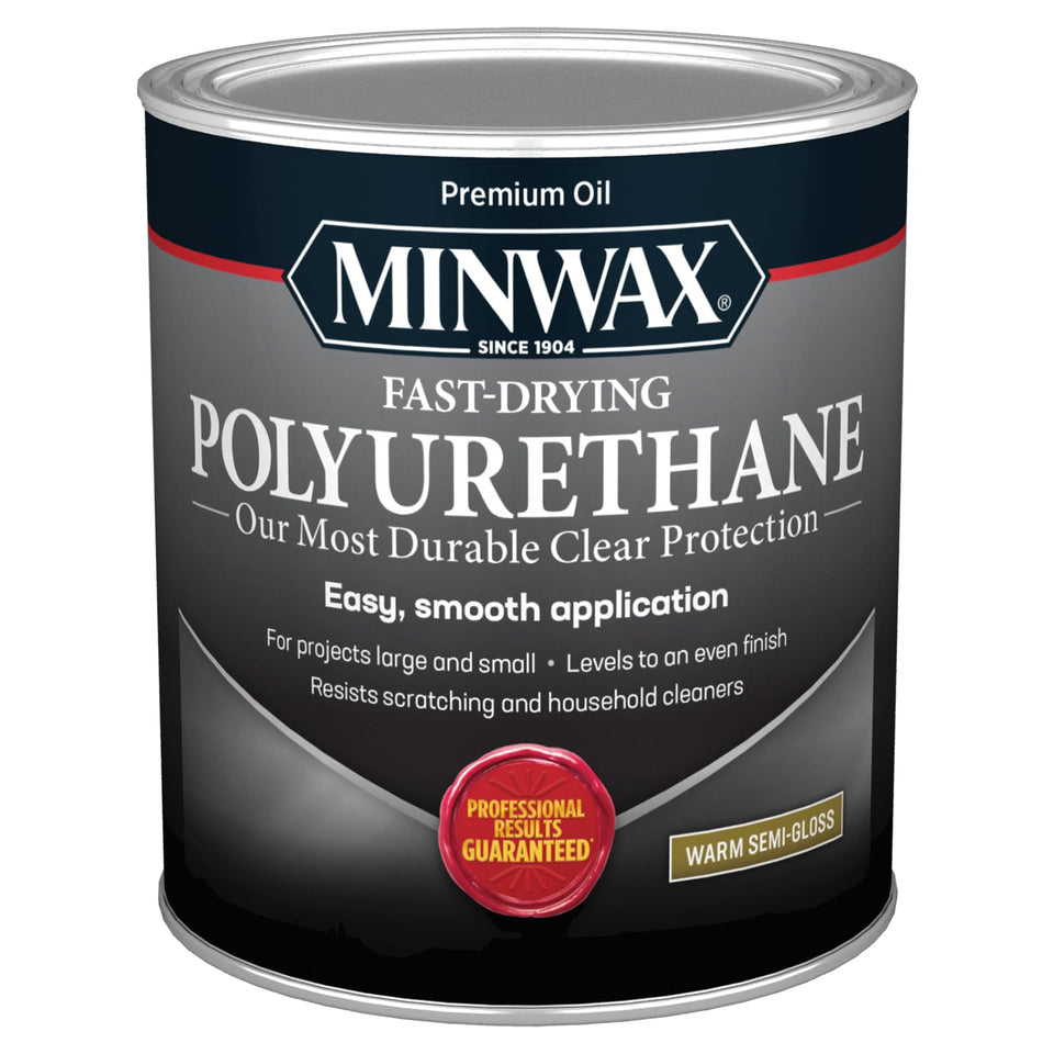 Minwax Fast Drying Polyurethane bottle pour for quick, even coats.