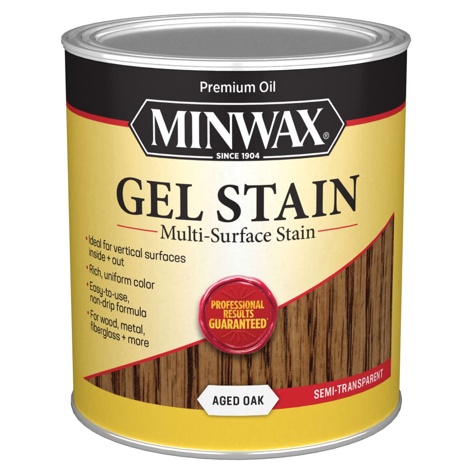Minwax Gel Stain aged oak bottle for rich wood color