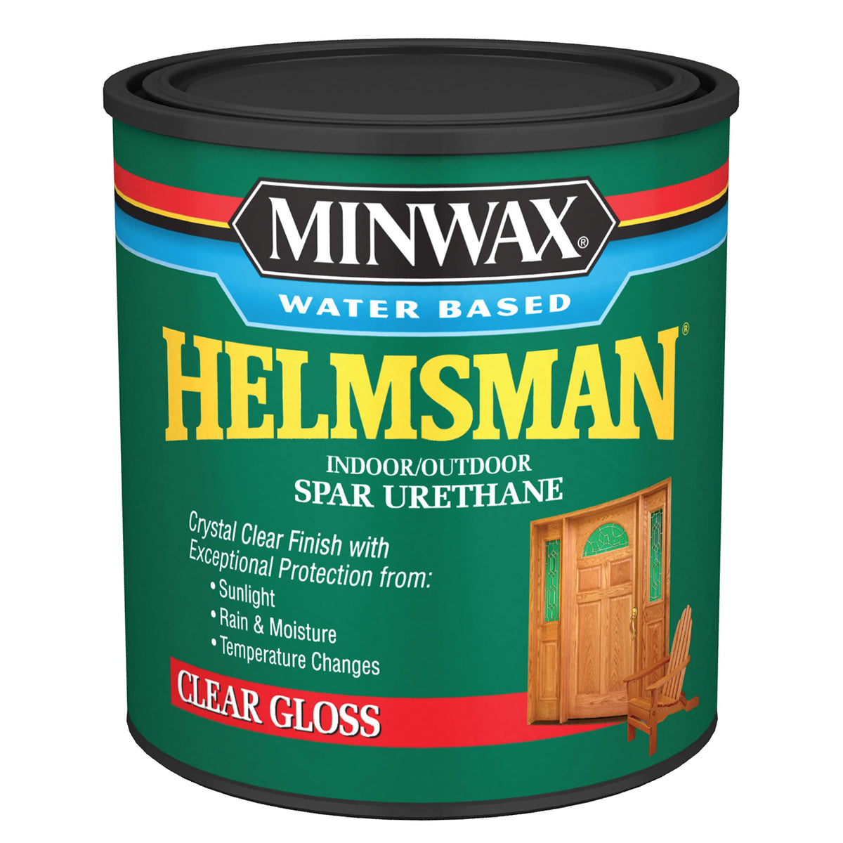 Minwax Helmsman gloss bottle ready for wood protection.