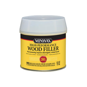 Minwax High-Performance Wood Filler 6oz can for precise indoor repairs.