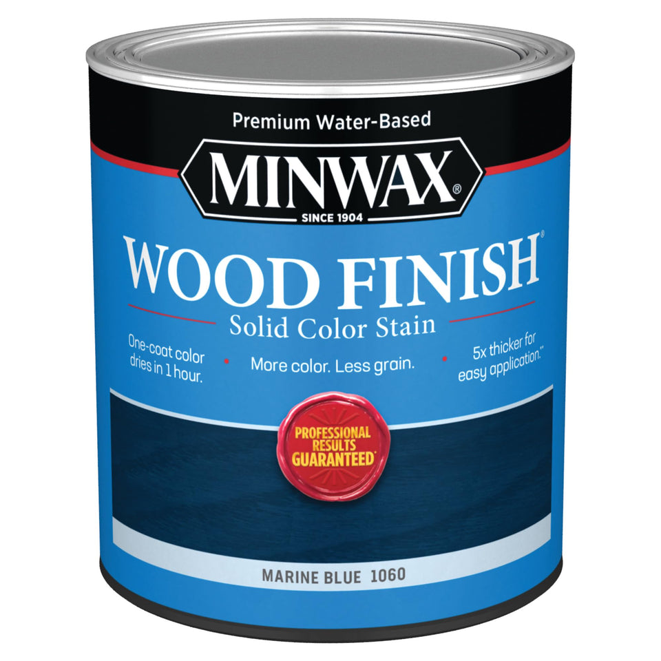 Minwax Marine Blue stain bottle showing rich color and even coverage.