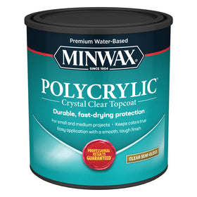 Minwax Polycrylic clear protective finish bottle for crystal-clear wood protection