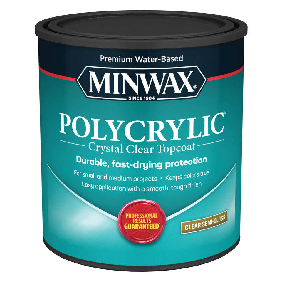 Minwax Polycrylic clear protective finish bottle for crystal-clear wood protection