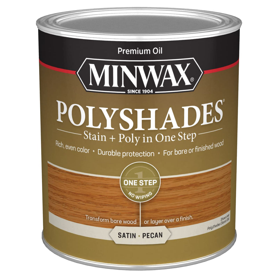 Minwax PolyShades bottle-pour shows an easy one-step stain and polyurethane finish.