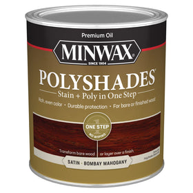 Minwax PolyShades bottle pour shows one-step stain and polyurethane finish.