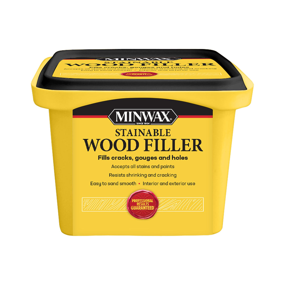 Minwax stainable wood filler bottle cap close-up showing smooth consistency for repairs.