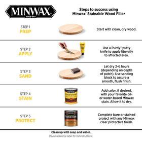 Minwax stainable wood filler patching knot holes for seamless repairs.