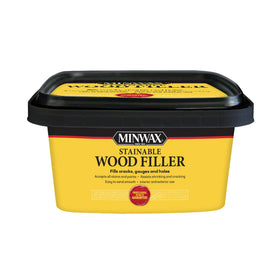Minwax stainable wood filler packaging with 32 oz container for versatile repairs