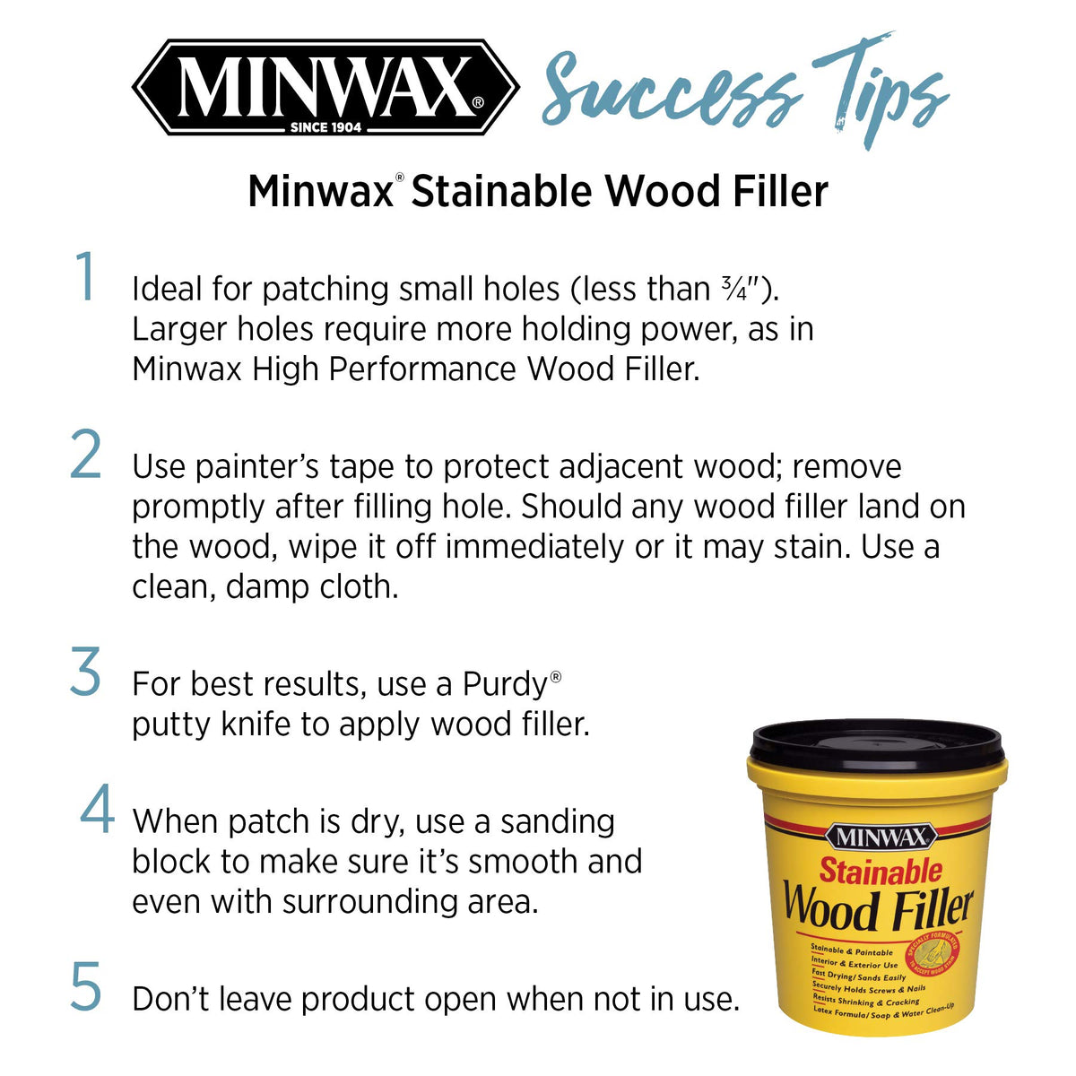 Minwax stainable wood filler patched deck boards ready for staining.