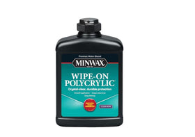 Minwax wipe-on polyurethane satin finish in a pint bottle for durable interior wood protection