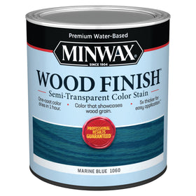 Minwax Wood Finish Marine Blue application highlights color and wood grain.