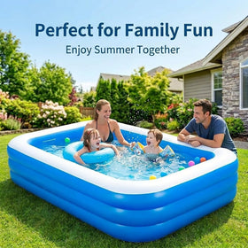 Minxchen family-relaxation pool setup with quick inflation outdoors