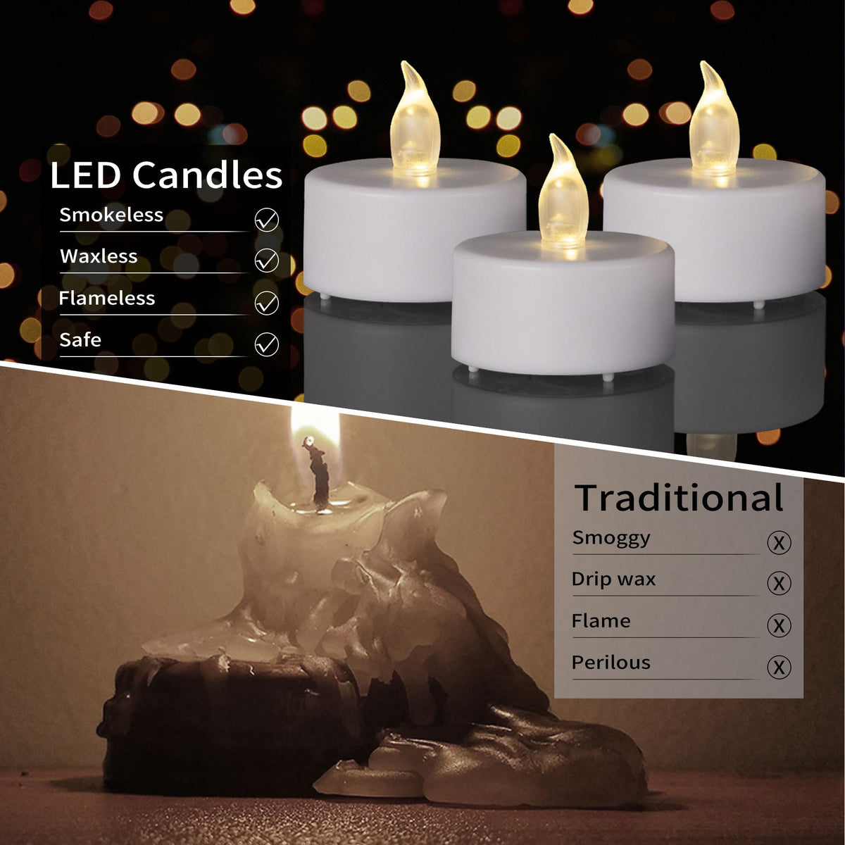 MINXIN romantic amber glow tea lights enhance dining and lounges.