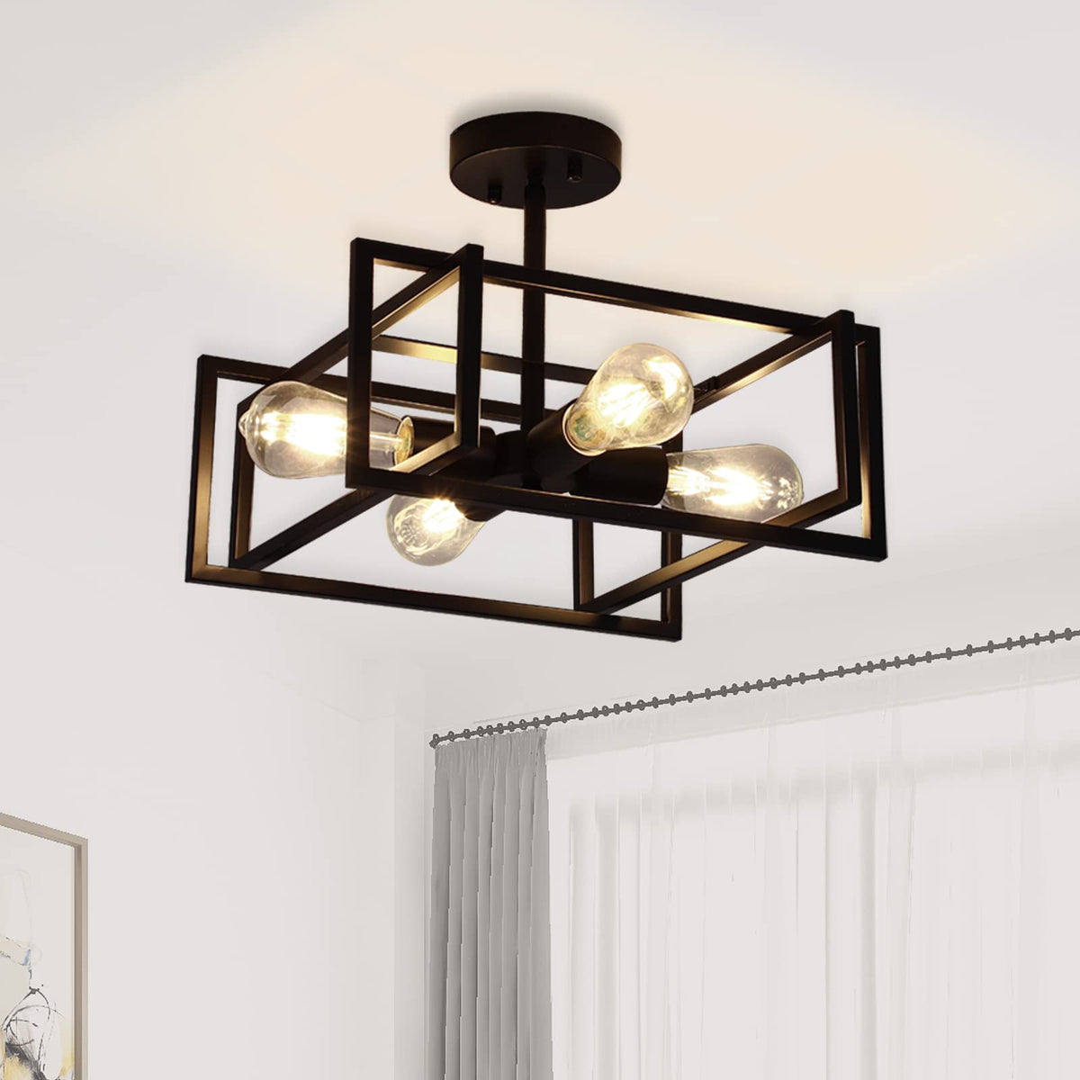 Minyuco 4-light square cage ceiling light for bright, focused kitchen illumination.