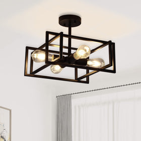 Minyuco 4-light square cage ceiling light for bright, focused kitchen illumination.