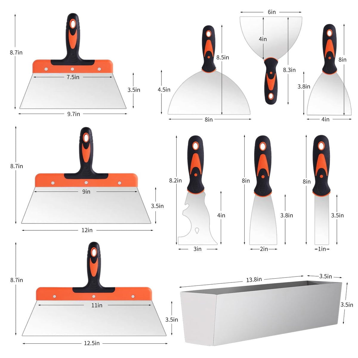 Miofth putty knife stainless steel blades for durable, rust-resistant drywall projects.