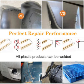 Miotorio in-use bumper repair shows reinforced plastic bonding and fast results.
